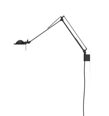 Schwarze D12 Berenice Wandleuchte von Luceplan, kleine Ausführung. Designleuchte mit flexiblem Arm und Schirm.